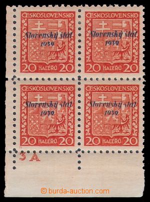 96527 - 1939 Alb.4, Státní znak 20h oranžová, rohový 4-blok s o
