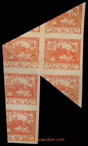 96587 -  Pof.14, 40h orange, production flaw big folded paper, block