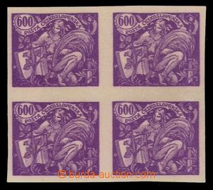 96670 -  Pof.169N, 600h light violet, imperforate block of four with