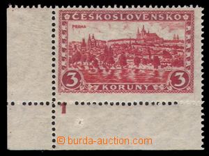 96746 - 1926 Pof.226x P5, Prague 3CZK red, type I., corner piece wit