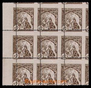 97735 -  Pof.28B, 25h brown, blk-of-9 with L sheet margin, significa