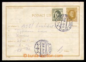 97777 - 1946 CPL5, slovenský podací lístek na telegram CPL1 žlut