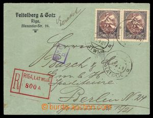 97901 - 1921 firemní R-dopis zaslaný do Německa, vyfr. 2-páskou 