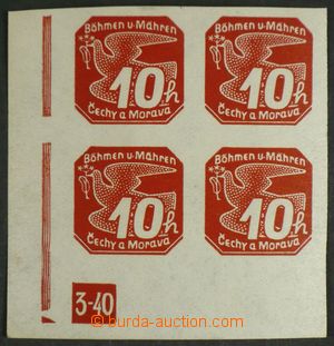 97986 - 1940 Pof.NV5 Holubice 10h, levý dolní rohový 4-blok s DČ 3-4