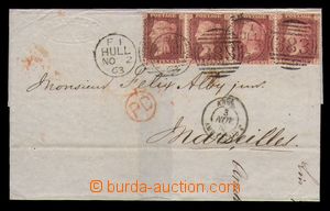 98043 - 1863 přebal skládaného dopisu do Francie, vyfr. 4-páskou