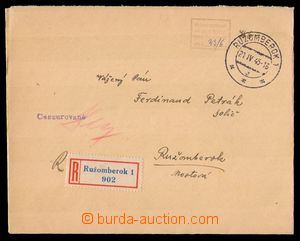 98206 - 1945 Reg letter in the place, cash paid, CDS RUŽOMBEROK 21.