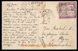 98263 - 1930 barevná pohlednice s textem adresovaná do Plzně, fan