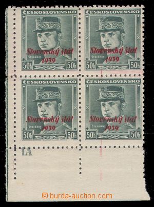98294 - 1939 Alb.9, lower corner blok of 4 with plate number 1A, on 
