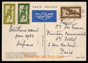 99053 - 1937 promotional card Air France franked with. air stamp. 1 