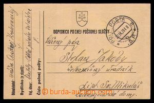 99803 - 1939 Slovak FP card, CDS FP 22.IX.39, Oddíl field gendarmer